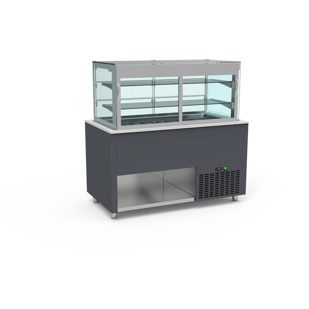 Smart Buffet vitrine centrale cuve froide ventilée avec portes rabattables - ERATOS - SBVB-3G-G