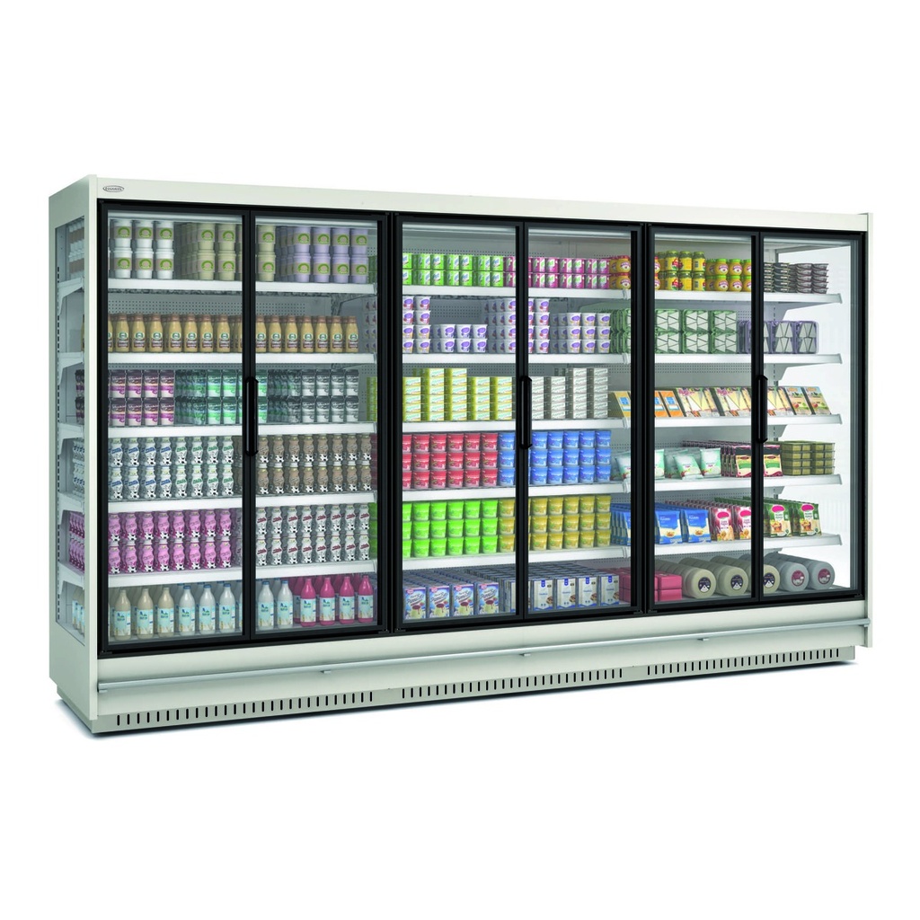 Vitrine murale supermarché gamme CLOVER - Hauteur 2,2m - Profondeur 891 mm - Avec portes vitrées - DOCRILUC - RMG22333-37-M1