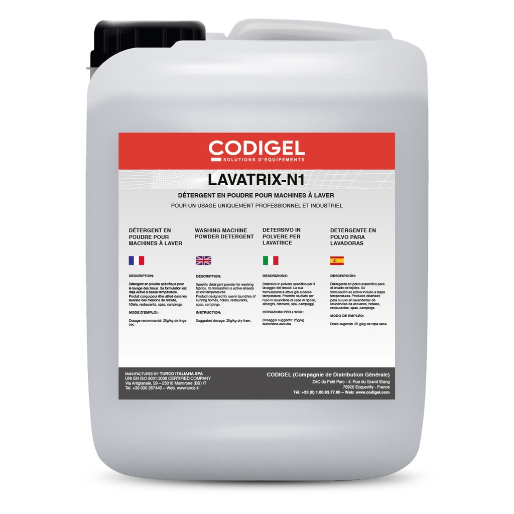 Poudre détergente pour lave-linges - Conditionnement : sac de 20KG - LAVATRIXN1S20