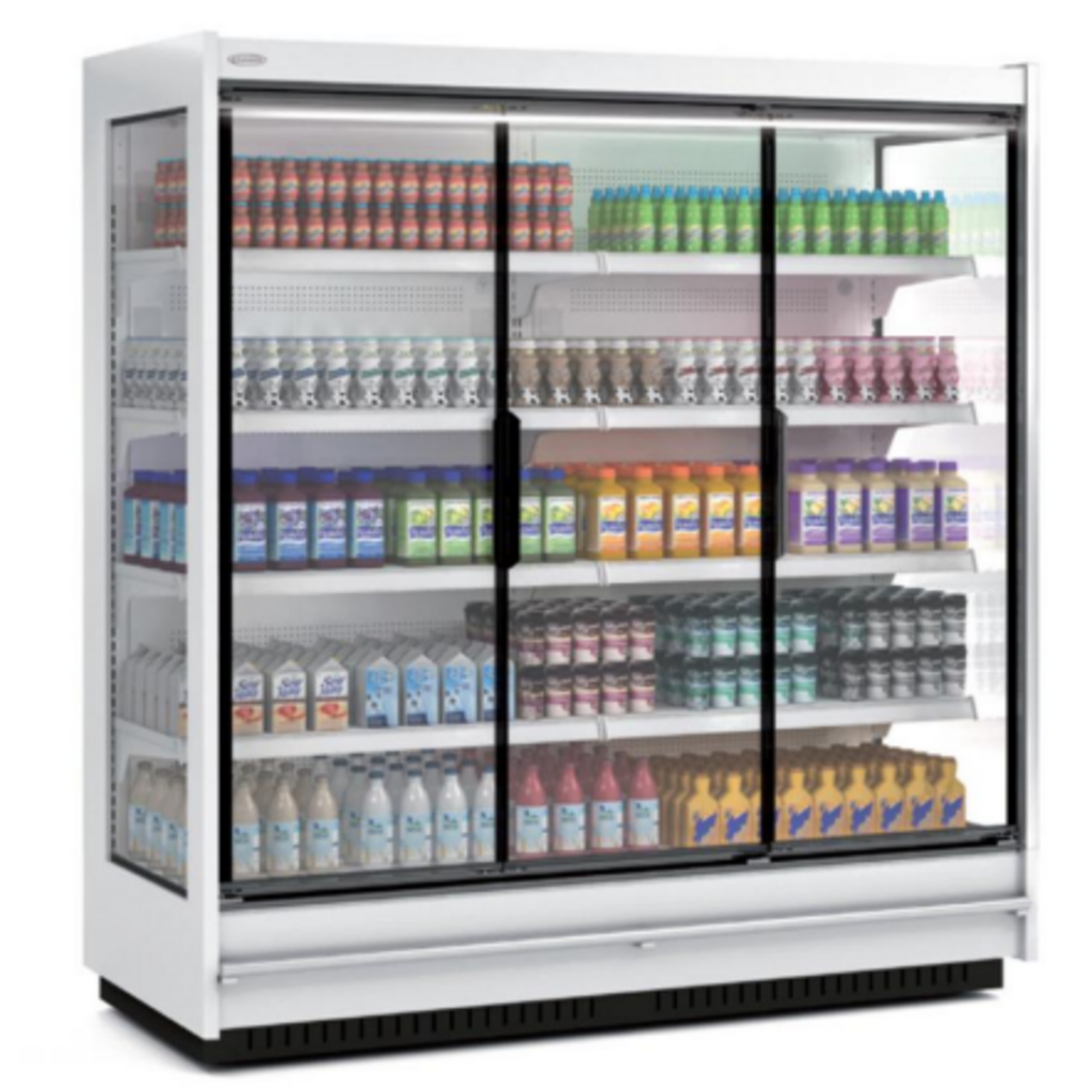 Vitrine murale supermarche gamme CLOVER - Hauteur 2m - Profondeur 650 mm - Avec portes vitrees - DOCRILUC - RMG20033-12-H1