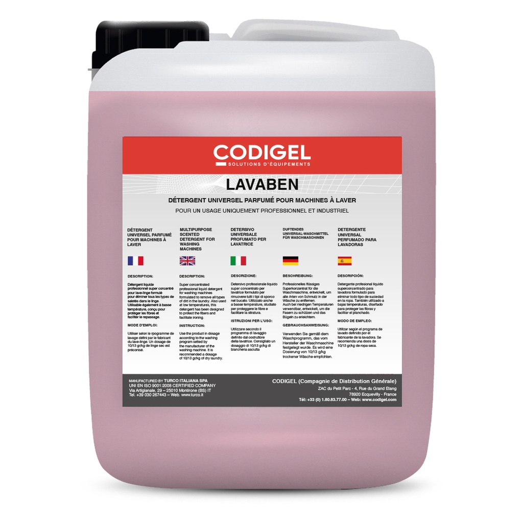 Détergent liquide professionnel super concentré pour lave-linges - Conditionnement : bidon de 20KG - LAVABENC20U