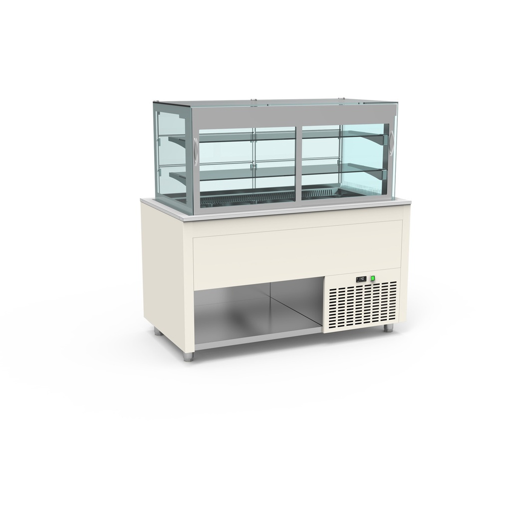 Smart Buffet vitrine centrale cuve froide ventilée avec portes rabattables - ERATOS - SBVB-4G-B