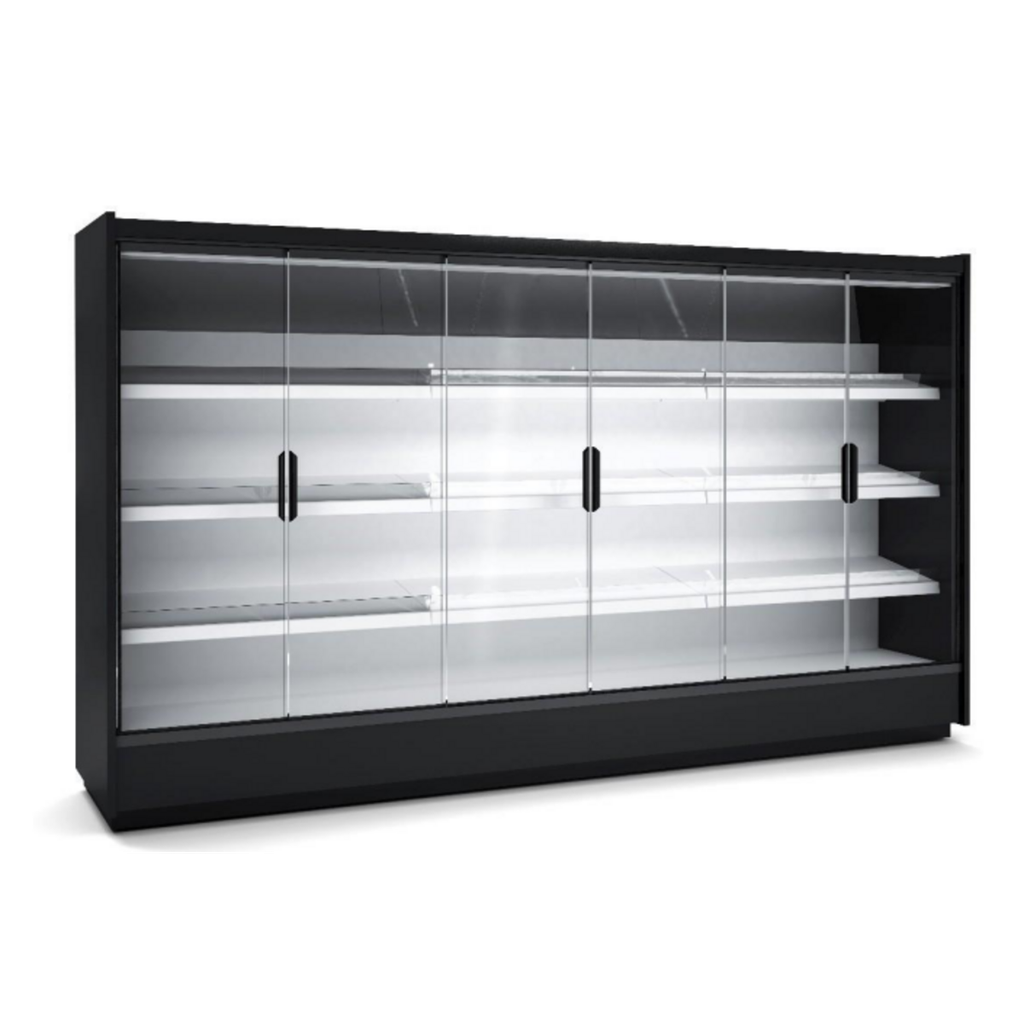 Vitrine murale supermarché gamme CLOVER - Hauteur 2,2m - Profondeur 791 mm - Avec portes vitrées - DOCRILUC - RMG22133-25-H1