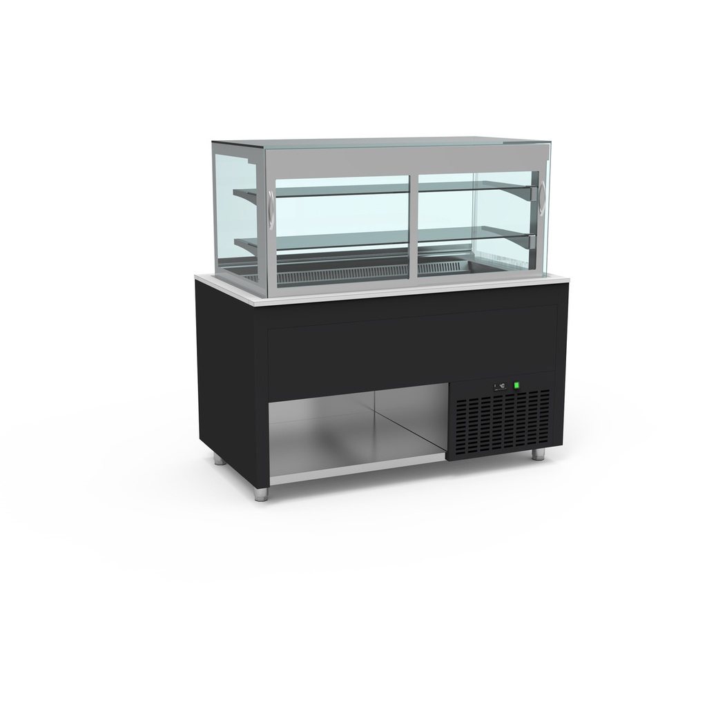 Smart Buffet vitrine centrale cuve froide ventilée avec portes rabattables - ERATOS - SBVB-4G-N