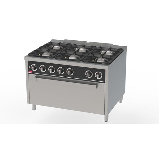 [C6F900HM] Fourneau 6 feux vifs Série 900 four MAXI - HR FAINCA - C6F900HM